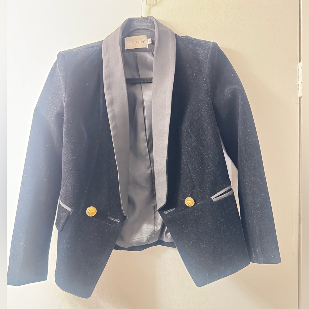 Formal Elegant  military Black velvet Blazer with Gold Buttons